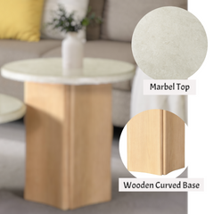 Qwin Marble Top & Oak Finish End Table W/Marble Top