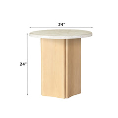 Qwin Marble Top & Oak Finish End Table W/Marble Top