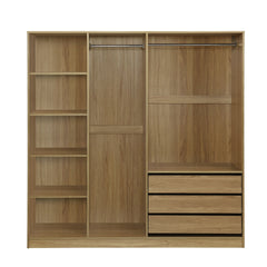 Doorless Wooden Storage Wardrobe for Dedroom with Shelves and 3 Drawers,Nature