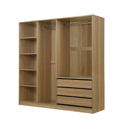 Doorless Wooden Storage Wardrobe for Dedroom with Shelves and 3 Drawers,Nature
