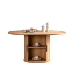 59 Inch Oval Dining Table for 4-6 Oval Table Kitchen Modern Oval Dining Room Table with 2-Layer Storage Shelf and Wood Slide Door Oval Kitchen Tables for Dining Room