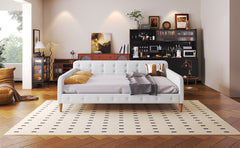 Full Size Upholstered Daybed with 4 Support Legs,Beige