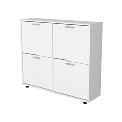 White Tilt-Out Shoe Storage Cabinet with Multiple Compartments and Modern Desig