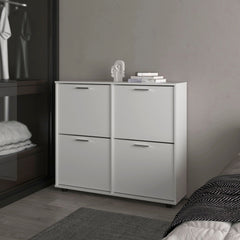 White Tilt-Out Shoe Storage Cabinet with Multiple Compartments and Modern Desig