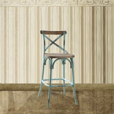 Antique Sky Finish Metal Frame Vintage Style Bar Chair 1pc Wooden Seat Dining Furniture