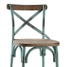 Antique Sky Finish Metal Frame Vintage Style Bar Chair 1pc Wooden Seat Dining Furniture