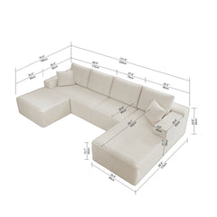 131.9*70.8"Modular sectional sofa seat,Upholstered compressed couch for living room,Bedroom,Apartment,No assembly required,4 PC free combination,Plush corduroy fabric,WHITE