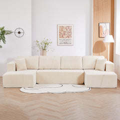 U shape Modular Sectional Sofa, Compressed Sectional Sofa Modern Minimalist Style Corduroy Couch, Sleeper Sofa for Living Room, Bedroom, Comfy Compressed Sofa Couch Space-Efficient ,BEIGE