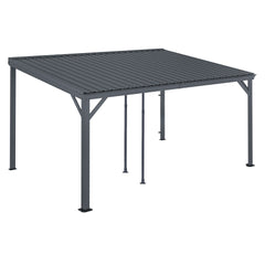 10x14FT Lean to Gazebo, Outdoor Hardtop Wall Mounted Gazebo with Sloping Galvanized Steel Roof, Upgraded Heavy Duty Mounted Shelter with Drainage System for Deck, Porch, Backyard