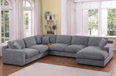 Chiara 128"W Light Gray Chenille Fabric Corner Sectional Sofa with Right-Facing Chaise, Cupholders, and Charging Ports