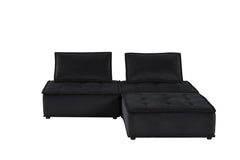 Aveline 80"W Black Velvet 3 Pc Sectional Sofa Ottoman