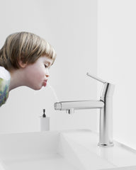 Chrome Single Handle Bathroom Faucet for 1 or 3 Holes ,Fountain and Flow Mode Two-in-one function,Deck Mount Laundry Vanity Sink Faucet with Two 9/16" Hoses