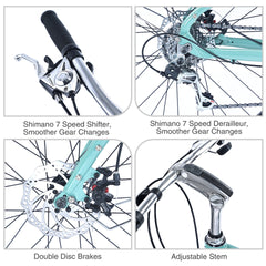 7 Speed, Aluminum Alloy Frame, Multiple Colors 26 Inch Bike,Cargo Bike for Women and Men