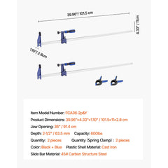 Bar Clamps for Woodworking 2-Pack 36 inch Opening Lockable F Clamp Cast Iron