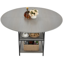 47 in Round Dining Table Wood Kitchen Table for 4-6 Person Grey (Only Table)