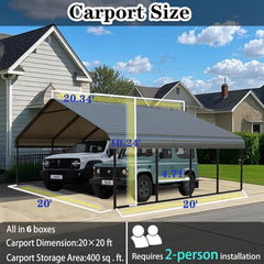 Heavy Duty Carport 20 x 20 Shelter - Perfect Solution for Vehicles, Boats & Equipment - Durable, All-Weather, Quick Assembly - Spacious, Secure, Reinforced - Gray/White