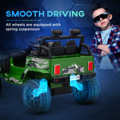 Qaba 12V Ride on Truck, Battery Powered Kids Electric Car with Parent Remote, 4 Suspension Wheels, 3 MPH Max Speed, Music, Horn & LED Lights for Ages 3-6 Years Old, Green