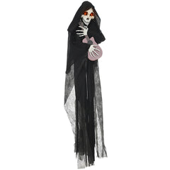 HOMCOM 4.3' Outdoor Halloween Decoration Animatronic Guitar-playing Grim Reaper, Sound and Motion Activated Animated Prop with Light Up Eyes & Guitar Music
