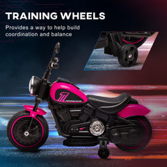 Aosom Kids Motorcycle with Training Wheels, 6V Ride-on Toy for Toddler Ages 18-48 Months, Battery-Operated Motorbike for Kids with Single-Button Start, Headlight, Pink
