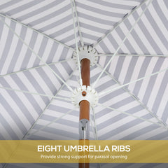 Outsunny 7 x 7 ft Outdoor Patio Umbrella with Tilt, Vent, Market Table Umbrella Parasol with Fringed Ruffles and Flounce, Blue Strip