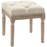 HOMCOM 16" Vintage Ottoman, Tufted Foot Stool with Upholstered Seat, Rustic Wood Legs for Bedroom, Living Room, Beige