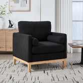 35.4 "Wide Modern Farmhouse Performance Accent Chair with Natural Wood Legs, Wood Base Reading Armchair Single Sofa with Two Bolster Pillows for Living Room offices and Lounge, Black Boucle.