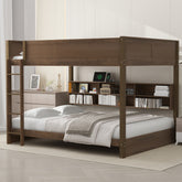 Queen over Queen Bunk Bed with Storage Cabinets and USB Ports, Antique Wood Color
