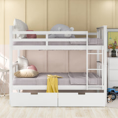 Full over Full Bunk Bed with Drawers and Ladder for Bedroom, Guest Room Furniture-White