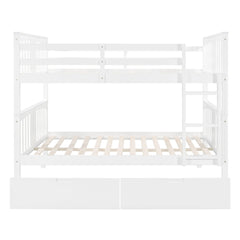 Full over Full Bunk Bed with Drawers and Ladder for Bedroom, Guest Room Furniture-White