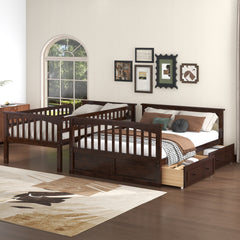 Twin over Full Bunk Bed with Drawers, Convertible Beds, Espresso