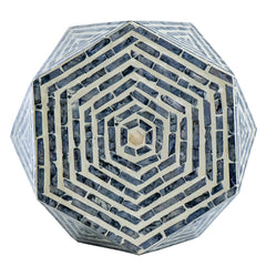 16x14x18" Hexagon Garden Stools, Unique Capiz Accent Side Table, Black/White