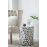 16x14x18" Hexagon Garden Stools, Unique Capiz Accent Side Table, Black/White