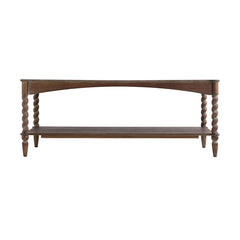 47x22x18.5" Rustic Brown Wood Coffee Table with Turned Spiral Legs and Lower Shelf