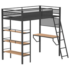 William Matte Black 3-shelf Twin Loft Bed