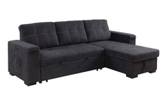 Toby 95" Black Woven Fabric Reversible Sleeper Sectional Sofa with Storage Chaise Cup Holder Charging Ports and Pockets