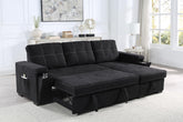 Toby 95" Black Woven Fabric Reversible Sleeper Sectional Sofa with Storage Chaise Cup Holder Charging Ports and Pockets