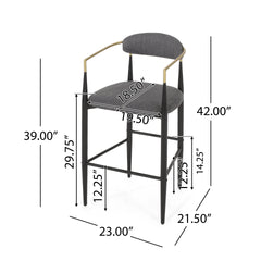 Barstools Set of 2, Upholstered Bar Stools with Backs and Iron Legs for Kitchen Island, Gray Fabric Seating 260LBS Weight Capacity