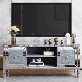 60" Mirrored TV Stand with Crushed Diamond Glass Doors - Modern Media Entertainment Center for Living Room, Adjustable Storage TV Console Table for 65-Inch TV