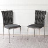 Modern simple Dark gray velvet dining chair, family bedroom stool back student table chair, Electroplated metal chair legs, suitable for dining room kitchen bedroom (set of 2)