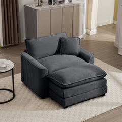 Comfortable Single Chair Deep Seat Sofa With Footstool With One Pillow, Suitable for Living Room and Bedroom, Club Multiple Occasions, Grey Corduroy Fabric