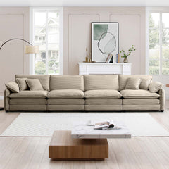 Corduroy Sofa,Modern Upholstered 4 Seater Corduroy Fabric Sofa,Office Living Room Apartment Comfortable Sofa, Easy to Assemble with 2 Arm Pillows and 4 Throw Pillows