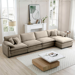 Corduroy Sofa Modern Upholstered 4 Seater with with 1 Footstool Corduroy Fabric Sofa,Office Living Room Apartment Comfort Sofa, Easy to Assemble with 2 Arm Pillows and 4 Throw Pillows
