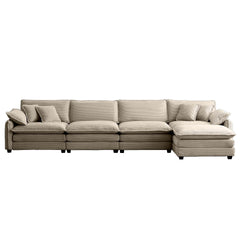 Corduroy Sofa Modern Upholstered 4 Seater with with 1 Footstool Corduroy Fabric Sofa,Office Living Room Apartment Comfort Sofa, Easy to Assemble with 2 Arm Pillows and 4 Throw Pillows