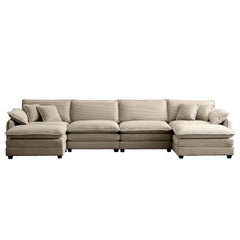 Over size U Shape Corduroy Sofa , Modern Upholstered 4 Seater Sofa with 2 Ottomans, Premium Soft Corduroy Fabric Sofa
