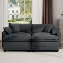Corduroy Two-Seater Sofa with 2 Footrest, 2-Seater Sofa with Ottoman for Small Living Spaces, Grey Corduroy Sofa
