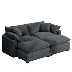 Corduroy Two-Seater Sofa with 2 Footrest, 2-Seater Sofa with Ottoman for Small Living Spaces, Grey Corduroy Sofa