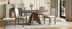TREXM Vintage Extendable Dining Table Set for 4-6 with 4 Upholstered Chairs, 42 to 58-Inch Rustic Farmhouse Kitchen Table Set with Distressed Finish for Dining Room and Kitchen (Espresso)