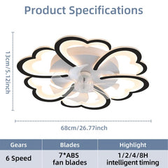 26.7In Black Ceiling Fan with Lights, Remote Control 3 Color Temperatures,6 Gear wind Speed Fan Light