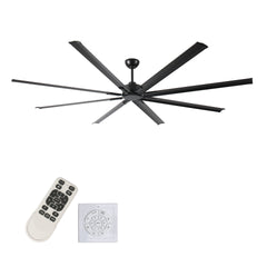96 Inch Industrial DC Motor Ceiling Fan, Large Ceiling Fan with 8 Reversible Blades, 5-Speed Remote Control, Home or Commercial Ceiling Fans for Porch/Garage/Shop, Black
