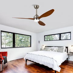 52" Ceiling Fan with Lights Quiet DC Motor 3 ABS Blade Ceiling Fans 6 Speed Levels,Reversible Ceiling Fan, for Patio Living Room, Bedroom, Office,Indoor.(Stain Nickel + Wood Gain )